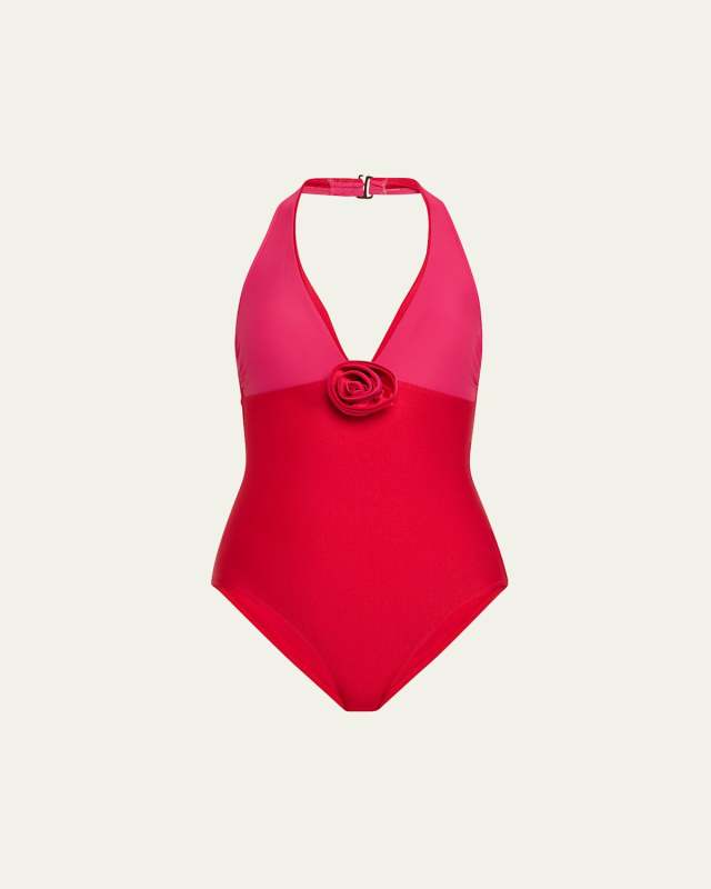 Rosette Halter One-Piece Swimsuit